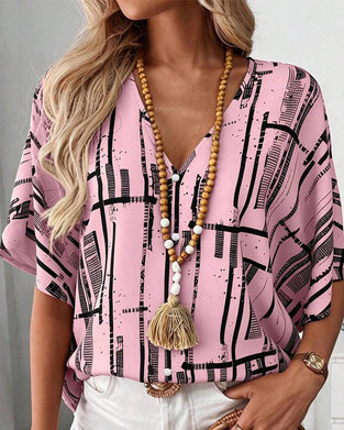 V-Neck Line Batwing Sleeve Blouse