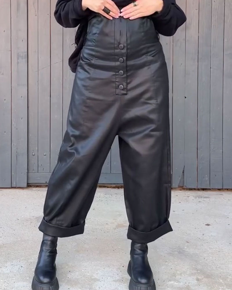 High Waist Wide Leg Rolled Hem Pants