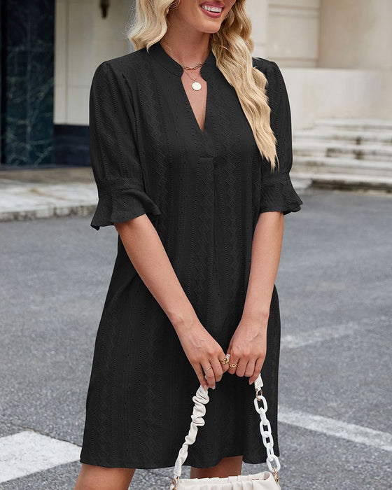 Solid Color V-Neck Dress