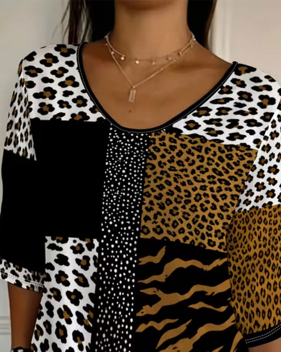 Leopard Zebra Crewneck Half Sleeve T-Shirt