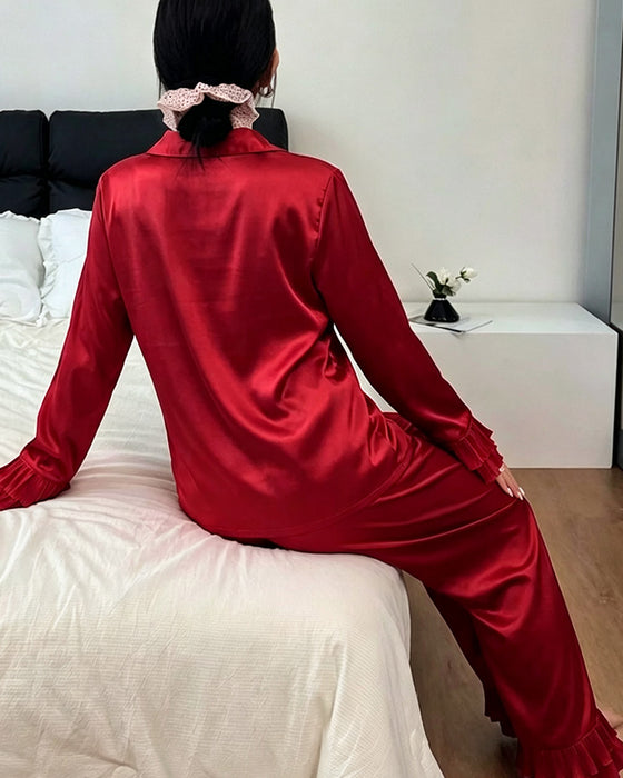 Double Layer Ruffled Shirt Collar Pajama Set