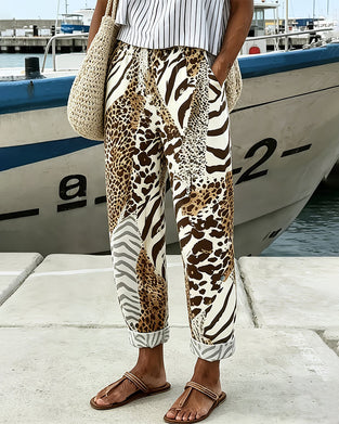 Leopard and Zebra Patchwork Casual Long Pants