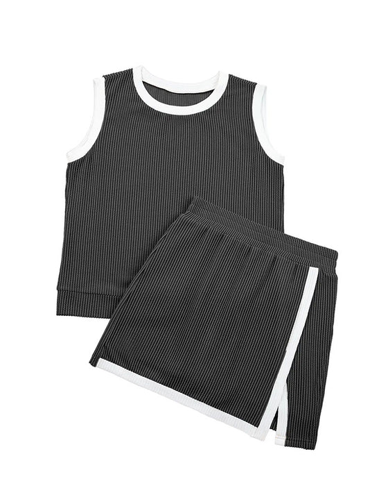 Striped Split Anti Exposure Tank Top Set