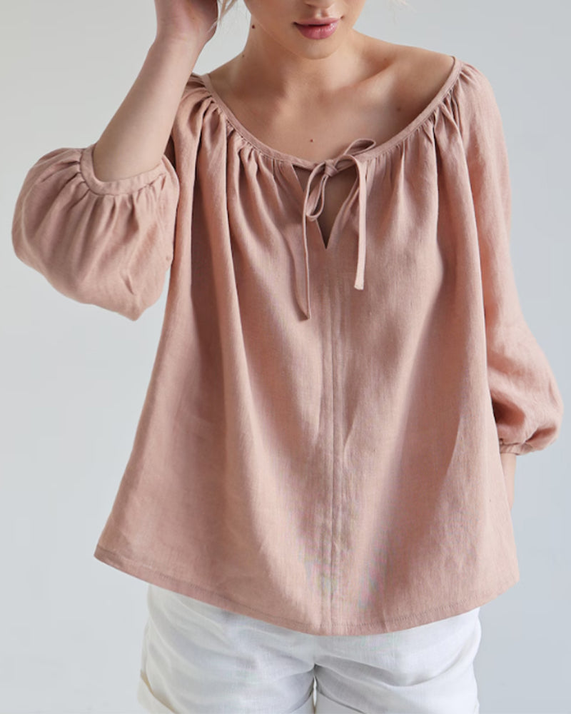 Solid Color Round Neck Tie Top