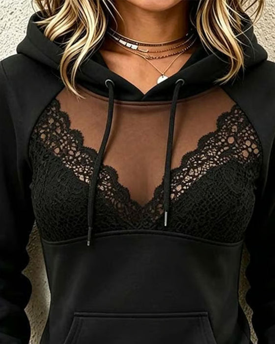 Mesh Lace Patchwork Hoodie