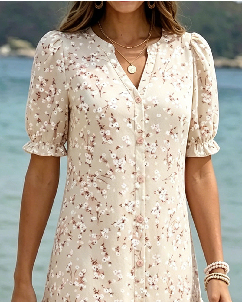 Floral V-Neck Tiered Dress