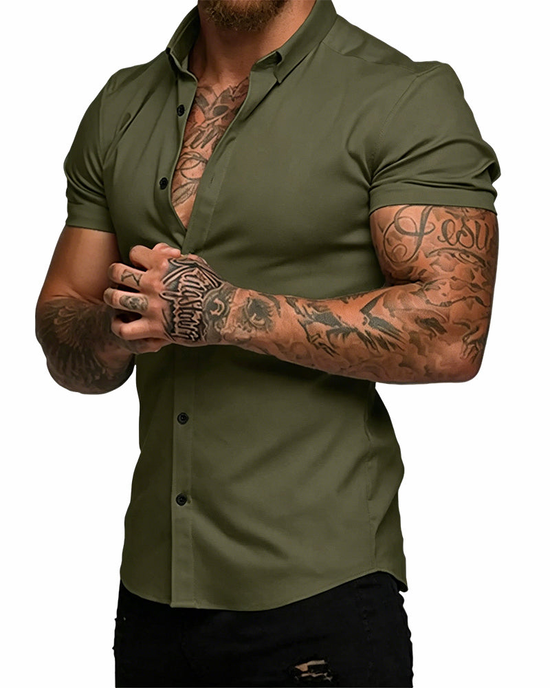 High Stretch Lapel Short Sleeve Men's Shirt