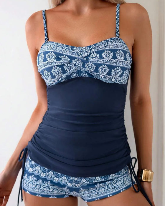 Spaghetti Strap Side Drawstring Tankini