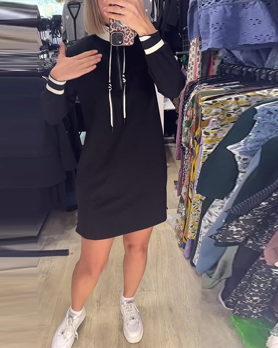 Casual stand collar long sleeve drawstring dress