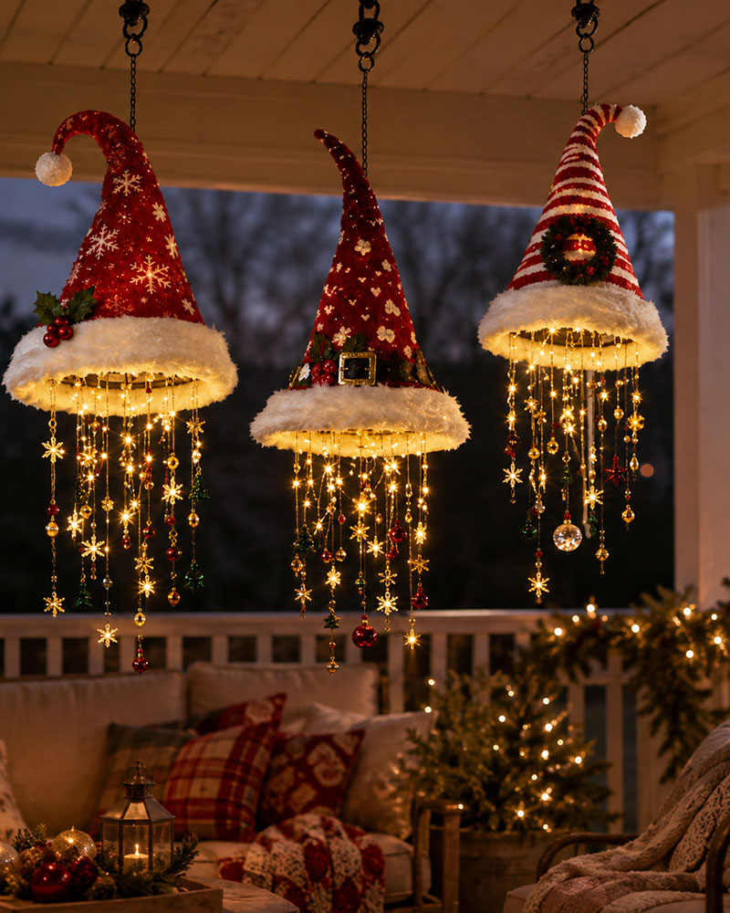 🎅 Lighted Santa Hat Hanging Chandelier 🎄