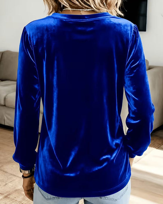 V-Neck Long Sleeve Solid Top