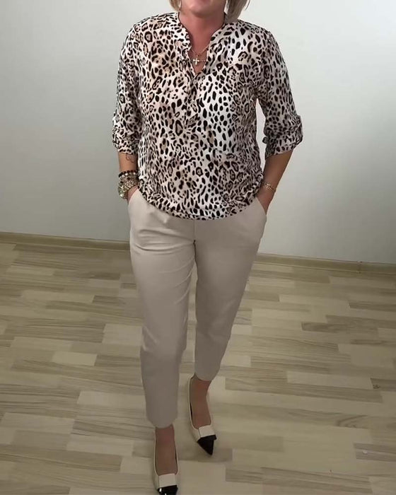 Stand Collar Fashion Leopard Blouse