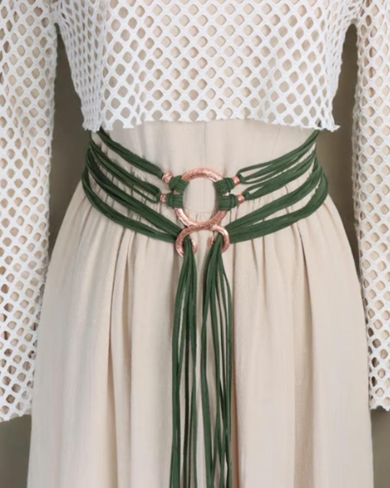 🔥Medieval Viking Braided Leather Belt Set, with Ring Buckle & Tassel Decorations
