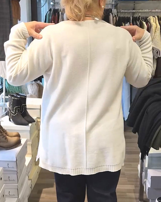 Round Neck Solid Color Pocket Loose Pullover