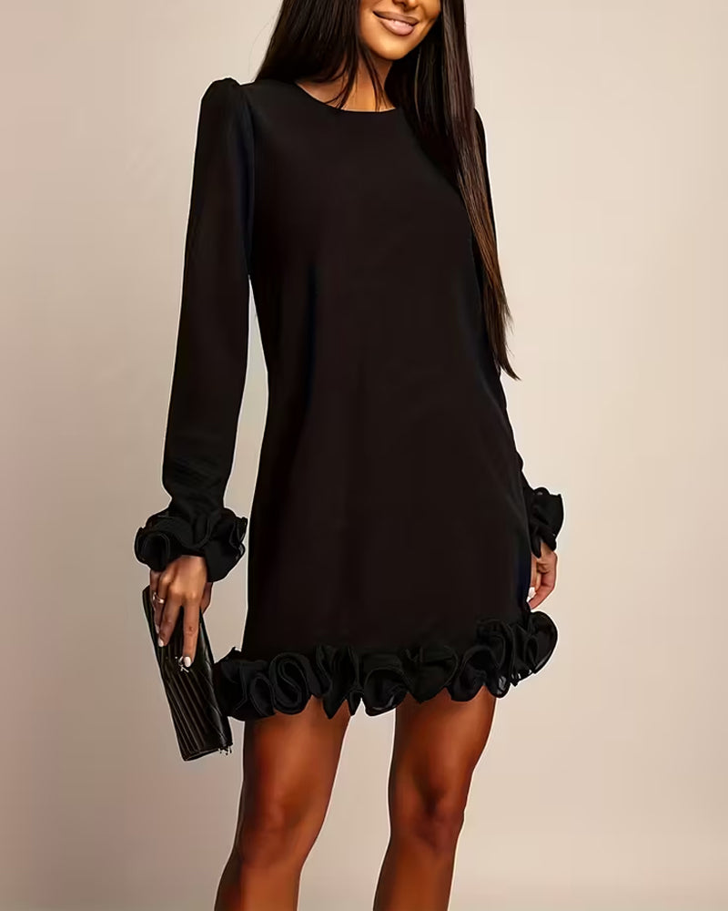 Puff Sleeve Straight Flower Bud Dress