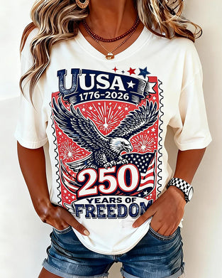 Crew Neck Eagle Print T-Shirt