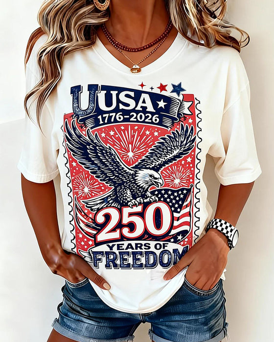 Crew Neck Eagle Print T-Shirt