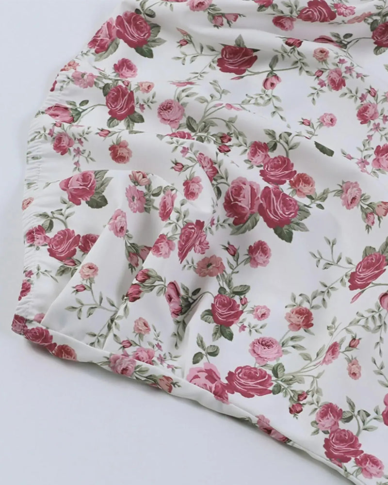 Tiny Floral Ruched Slimming Strapless Dress