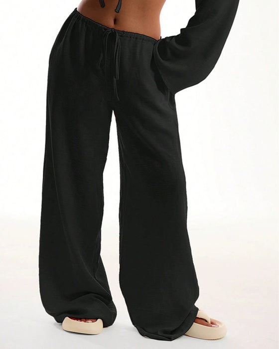 Loose Straight-Leg Solid Color Long Pants