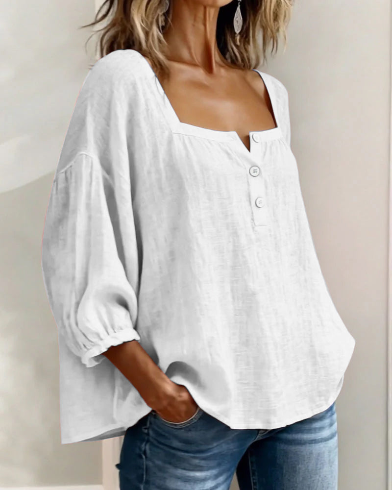 Simple Square Neck Long Sleeve Blouse