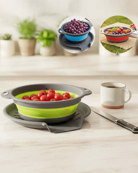 Collapsible Kitchen Strainer Colander Set with Drainage Base Tray