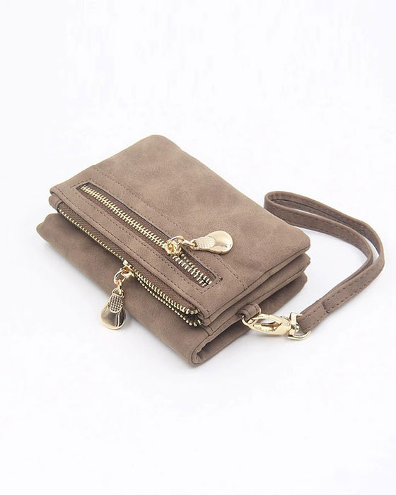 Women's Bifold Zipper Wallet Plain Short Card Purse