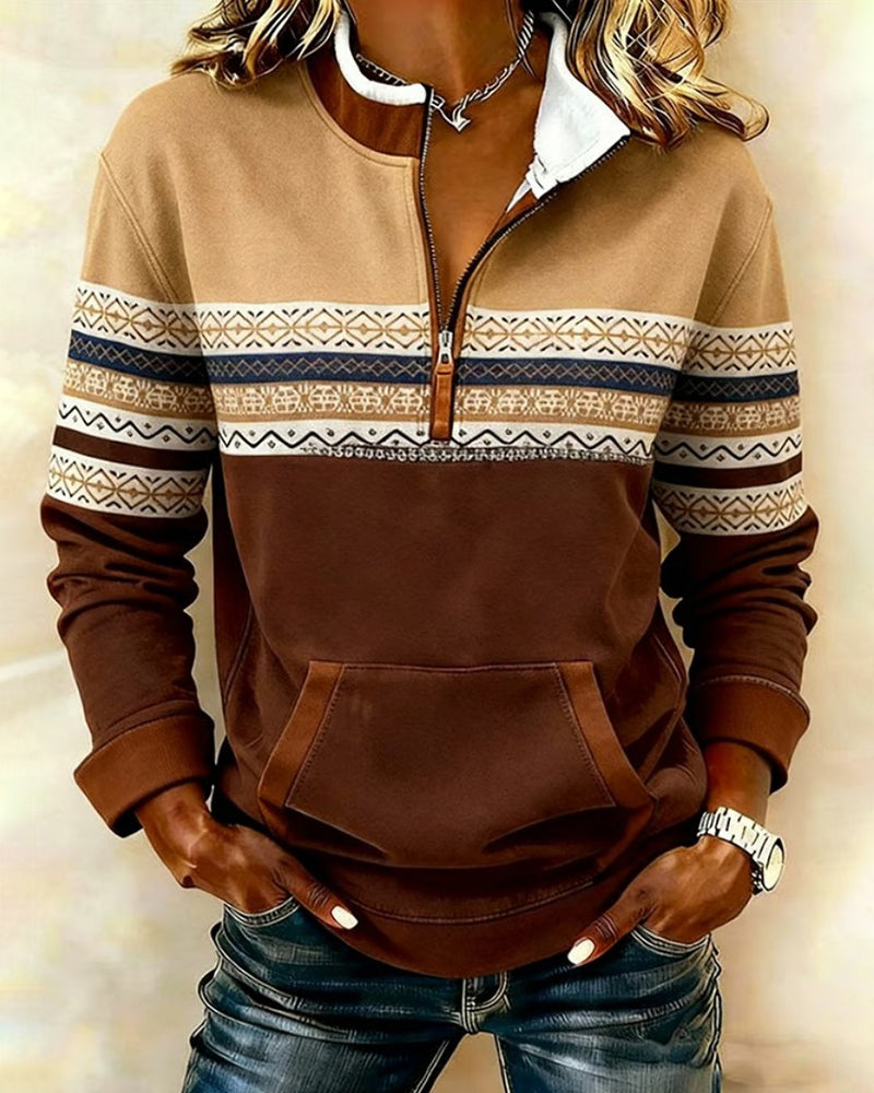 Stand-Up Collar Color-Blocked Sweatshirt