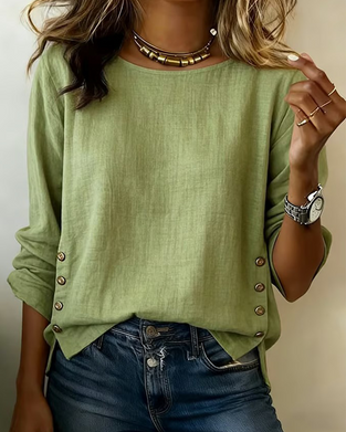 Casual Round Neck Button Design Top