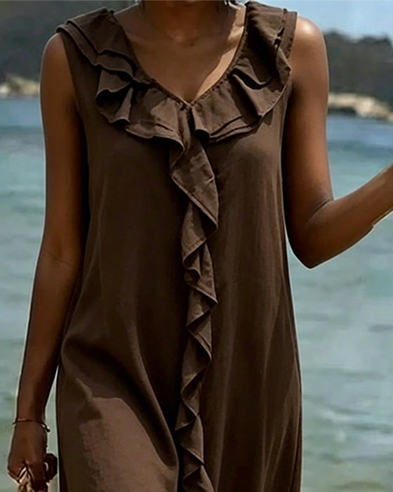 V-Neck Ruffle Sleeveless Dress