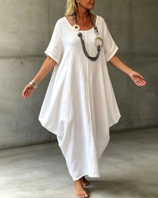Loose-Fitting Solid-Color Crew-Neck Dress