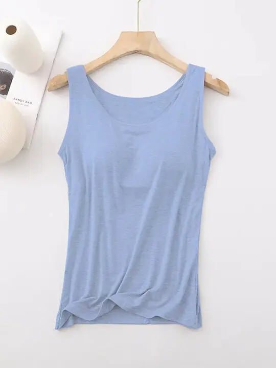 Women's Tank Top with Built-In Bra, Sleeveless Casual Basic Round Neck Regular