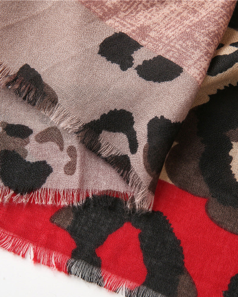 Women's Leopard Patchwork Print Fringe Shawl Scarf