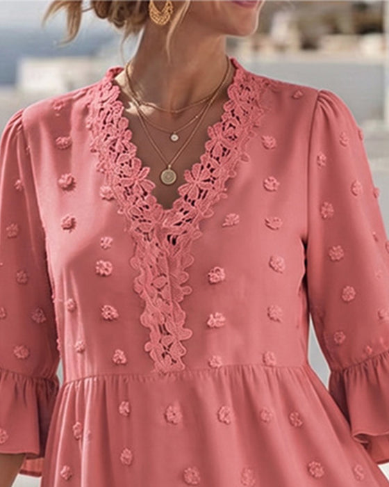 V-Neck Lace Patchwork Dress