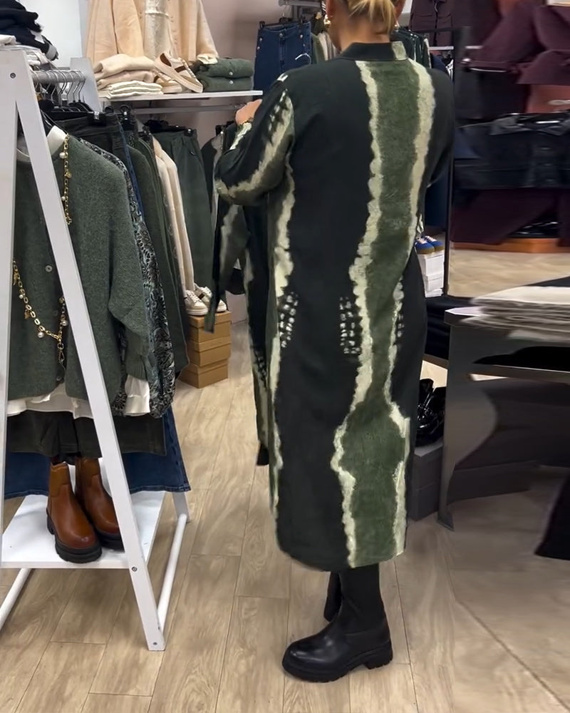 Stand collar button-down printed shirt dress