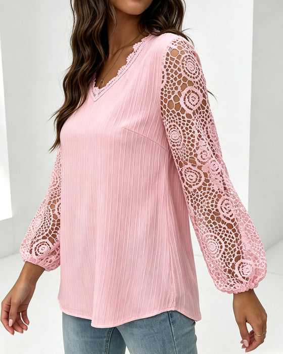 V-Neck Lantern Sleeve Casual Blouse