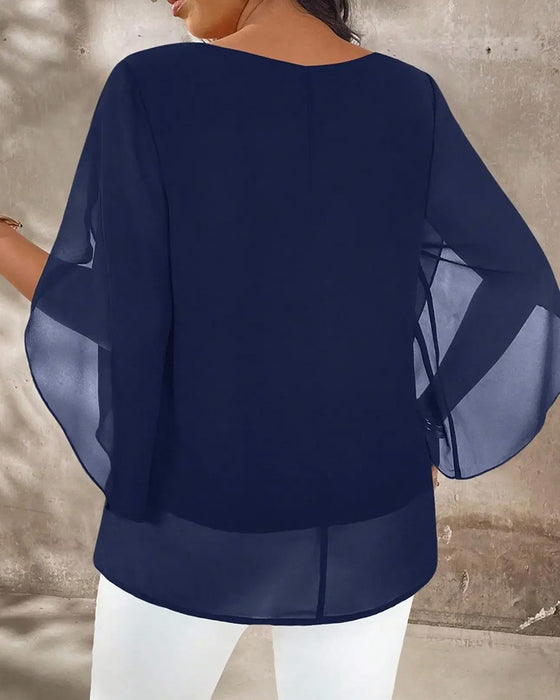 Crew Neck Irregular Solid Blouse
