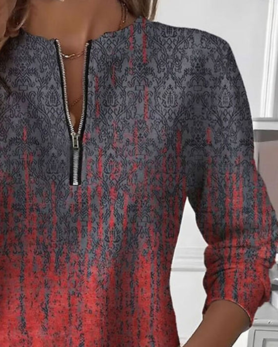 Gradient Vintage Print Half-Zip Sweatshirt