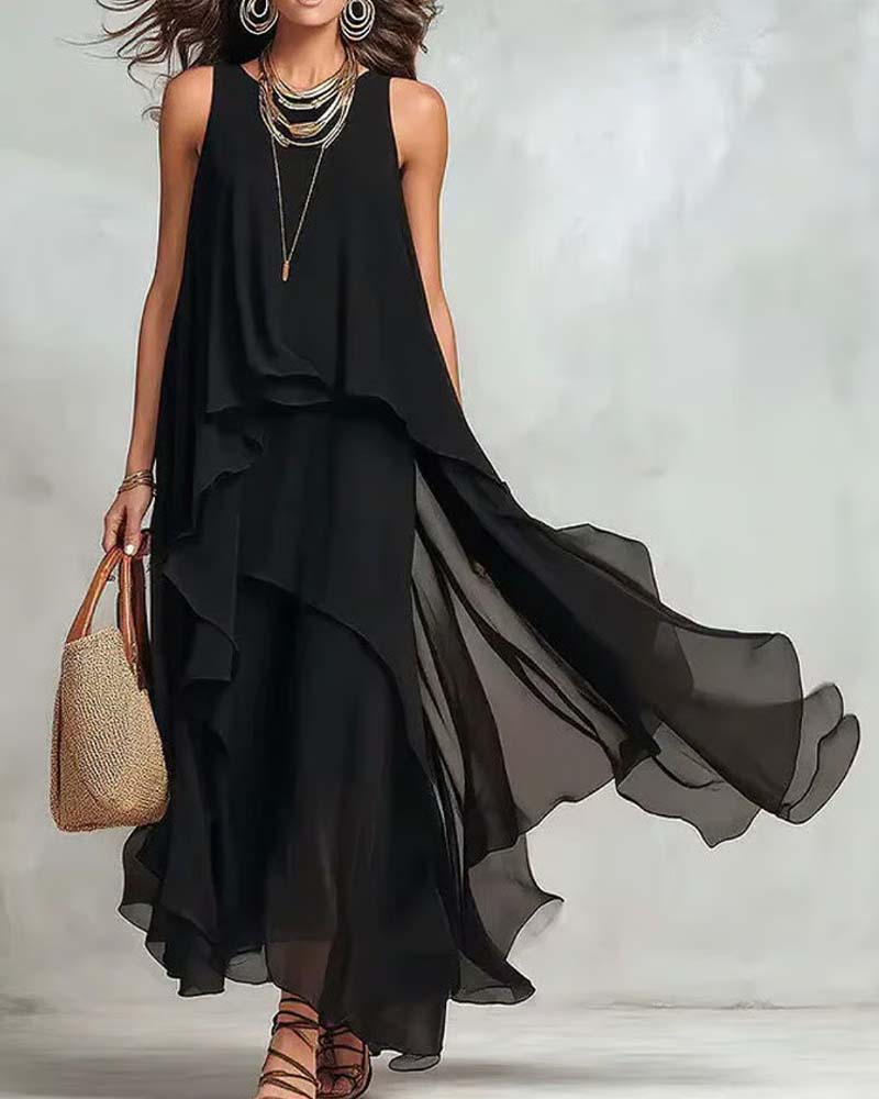 Crew Neck Sleeveless Irregular Dress