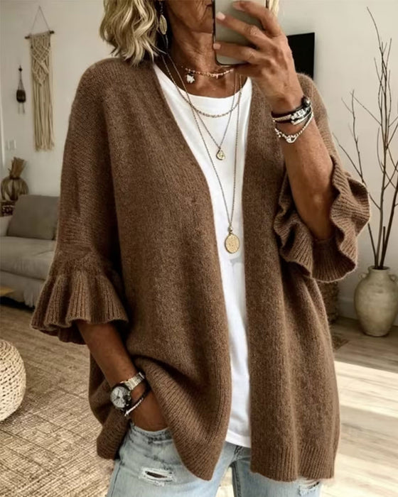 Solid Color Ruffle Sleeve Cardigan