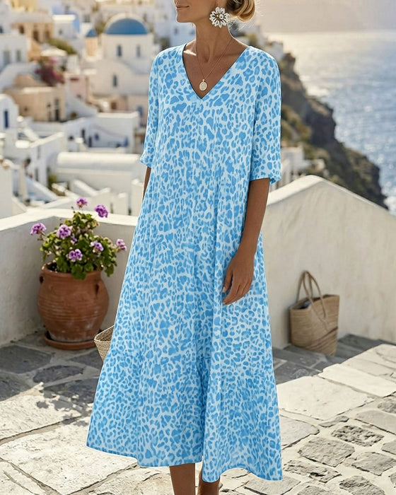 Leopard V-Neck Loose Dresses