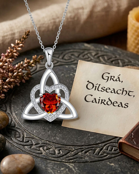 Birthstone Celtic Trinity Knot Heart Necklace✨ Heart Shape Celtic Trinity Knot Birthstone Pendant