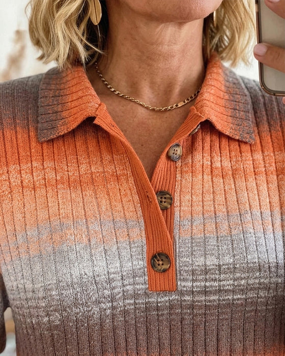 Ombre Ribbed Long Sleeve Blouse
