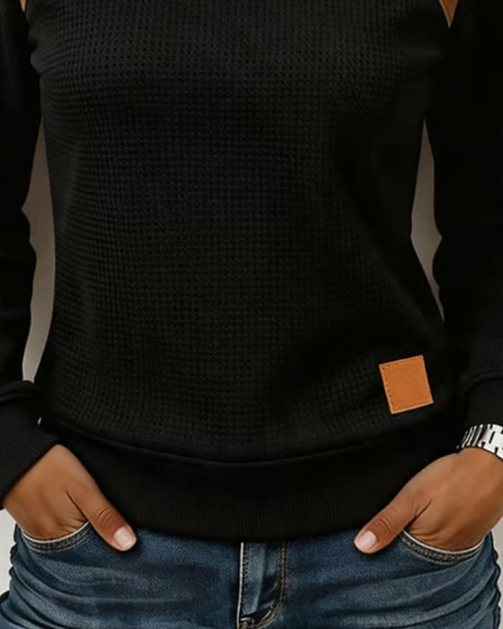 Shoulder Button Spliced Mock Neck Sweatshirt