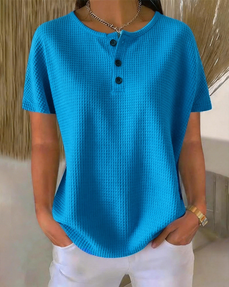 Button-Down V-Neck Casual T-Shirt