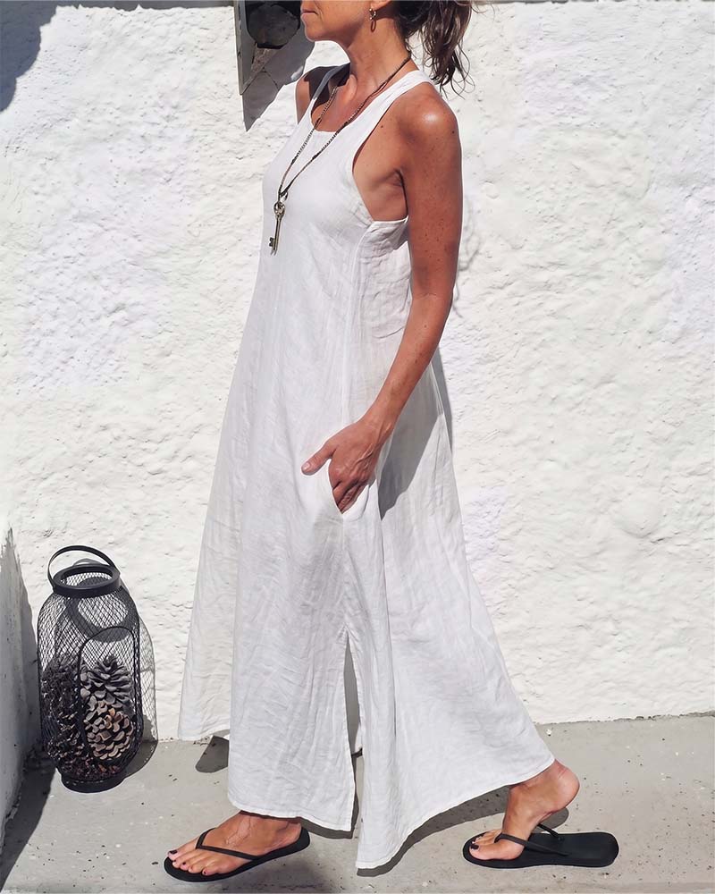 U-Neck Sleeveless Loose Full Skirt Dress