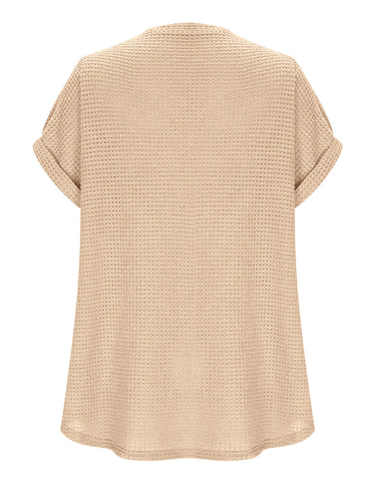 Women's Waffle Knit V-Neck Casual Summer T-shirt