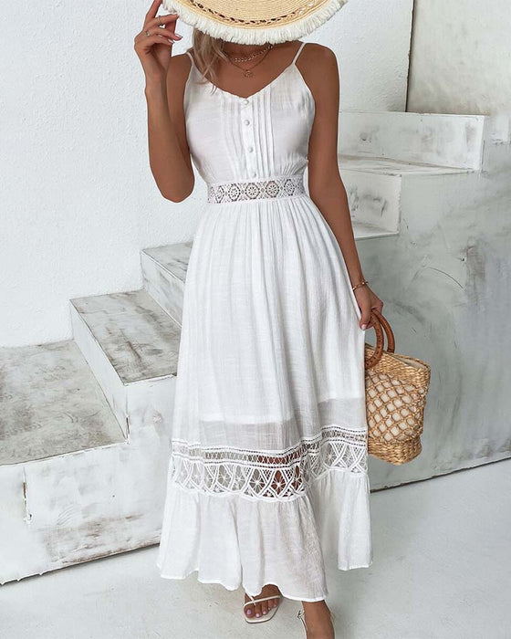 Solid color elegant lace suspender dress