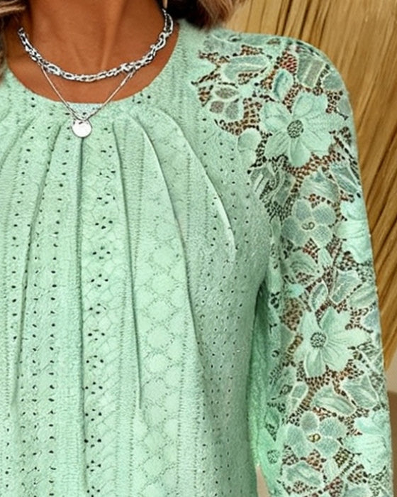 Elegant Solid Color Hollow Blouse