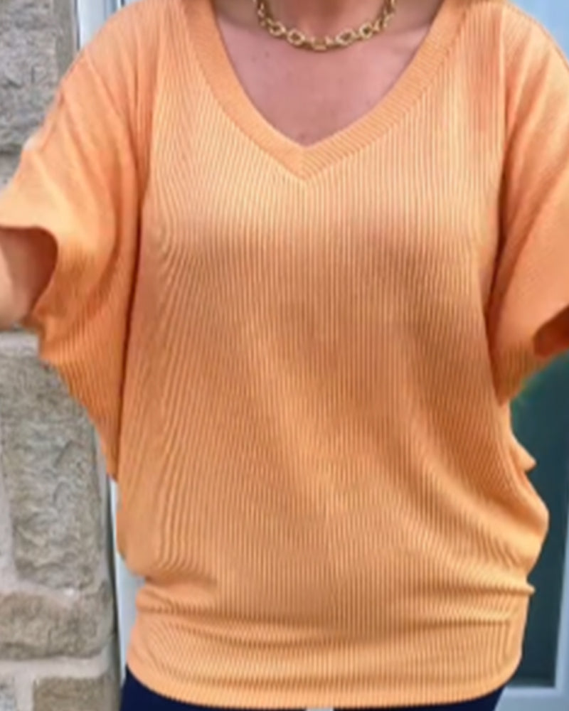 Vertical Stripe V-Neck Short Sleeve T-Shirt