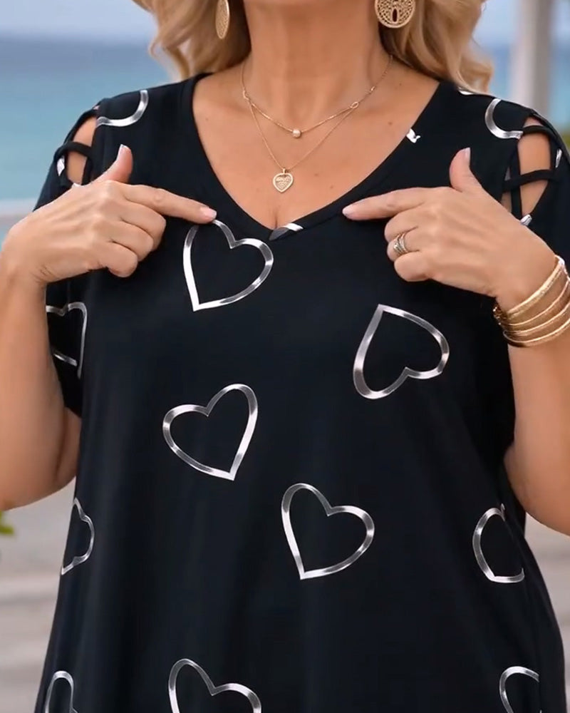 Heart Pattern Hollow Short-Sleeved T-Shirt
